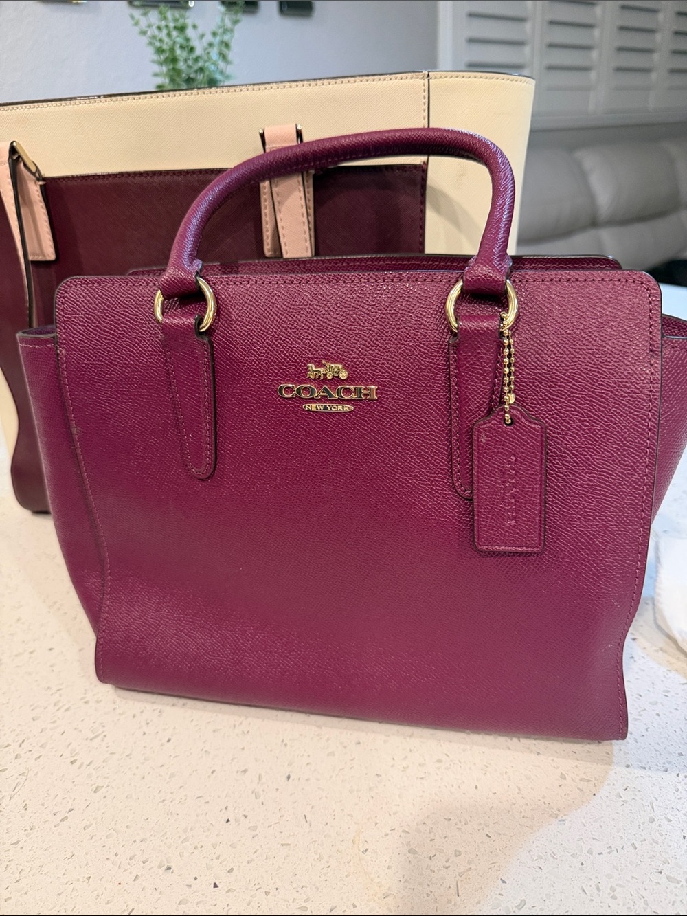 COACH Pebbled Leather Satchel in Berry